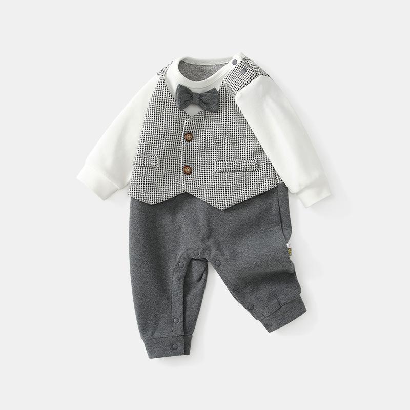 ベビー 赤ちゃん ロンパース カバーオール 秋物 男の子 紳士風 蝶ネクタイ 新生児 ハーネス お出かけ着 普段使い かわいい