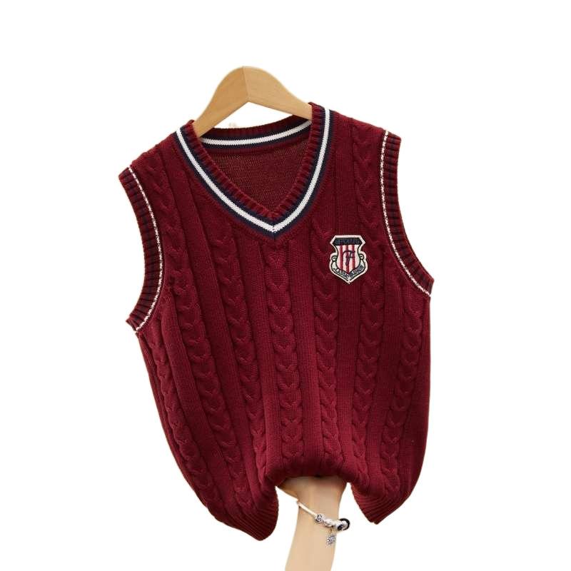 ニット キッズ ベスト 春秋 中童 大童 子供 ベビー服 綿 ケーブル編み チョッキ