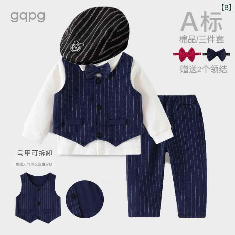 ベビー フォーマル スーツ 春秋 3点セット 1歳 記念日 撮影 セレモニー 赤ちゃん 男の子 紳士風 ジャケット パンツ シャツ