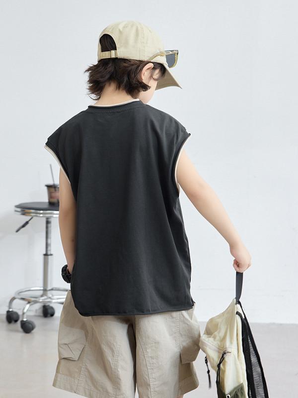 Tシャツ キッズ 男の子 夏 ノースリーブ コットン トップス 子供服 大 boy 上着 T ボーイズ 普段着 か..