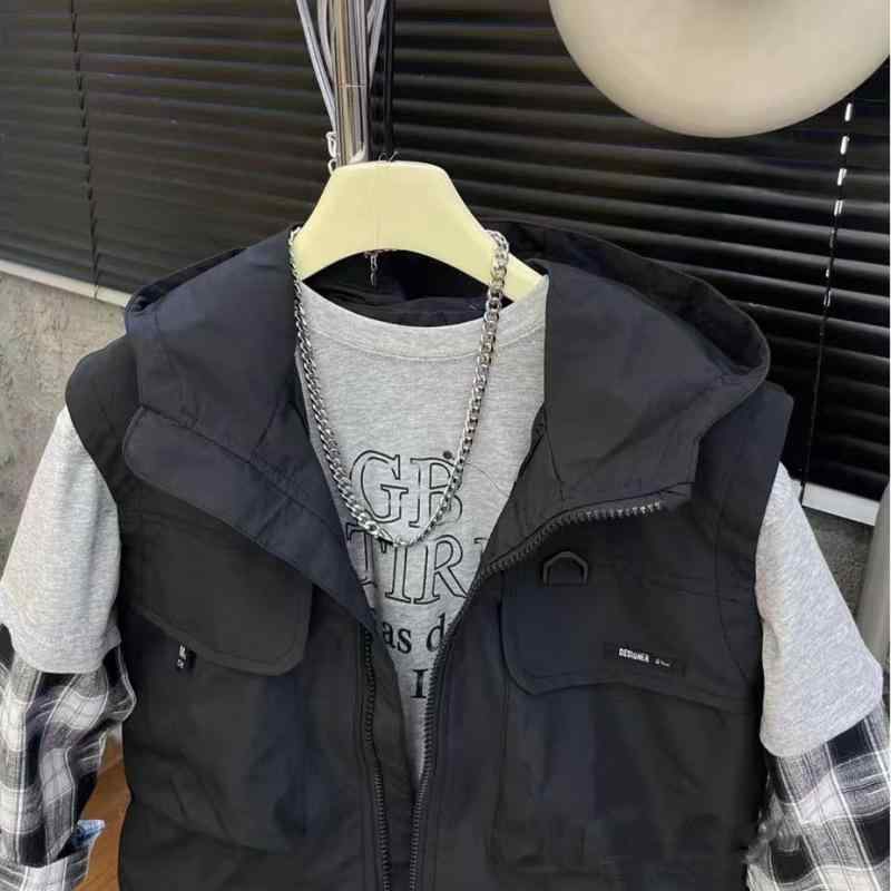 子供用ベスト キッズ用ワークベスト ジャケット 男の子 チョッキ パーカー付き トップス 春秋