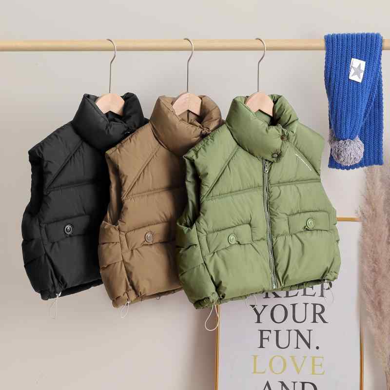 子供服 ベスト 秋冬 中綿 厚手 男の子 女の子 キッズ チョッキ 無地 防寒 暖かい かわいい
