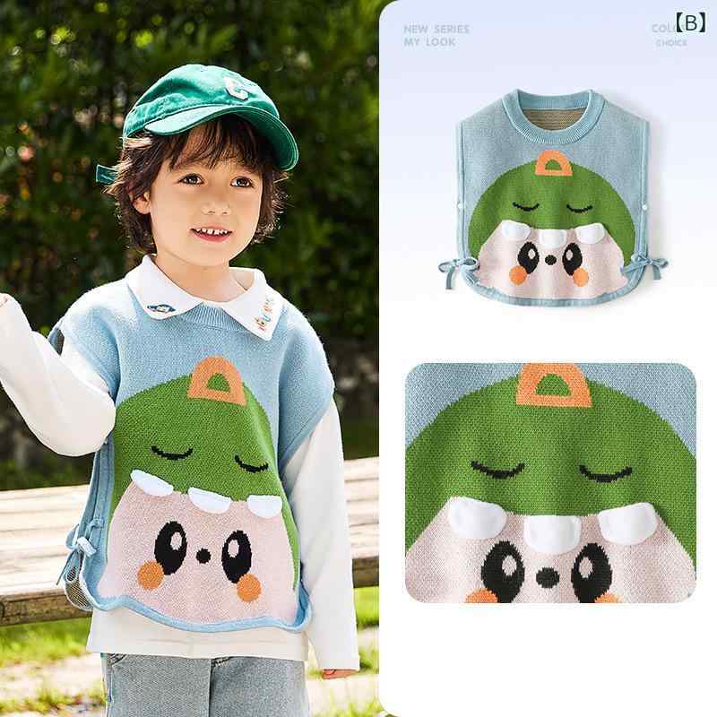 ニット キッズ 子供 男の子 ベスト 春秋 ラウンドネック 防寒 セーター 韓国 かわいい カートーン 3
