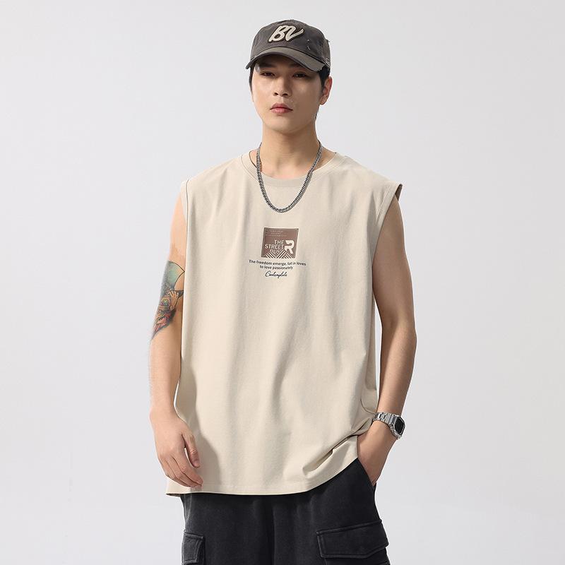 Other - Tシャツ メンズ 男性用 ノースリーブ 半袖 ラウンドネック プリント スポーツ 運動 普段使い 吸汗性 ワイドショルダー