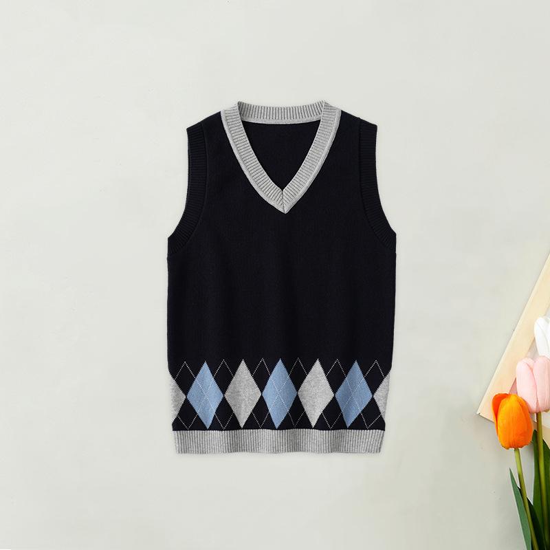 ニットベスト キッズ 子供服 春秋物 セーター 学生 普段使い アウトドア スクール グレー イングリッシュスタイル ニット 毛糸 チョッキ