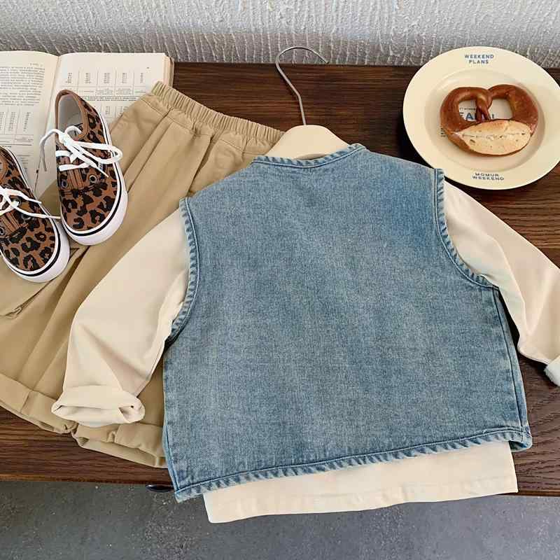 子供服 デニムベスト 男の子 春秋 小学生 キッズ ベビー レトロ ボーイズ チョッキ