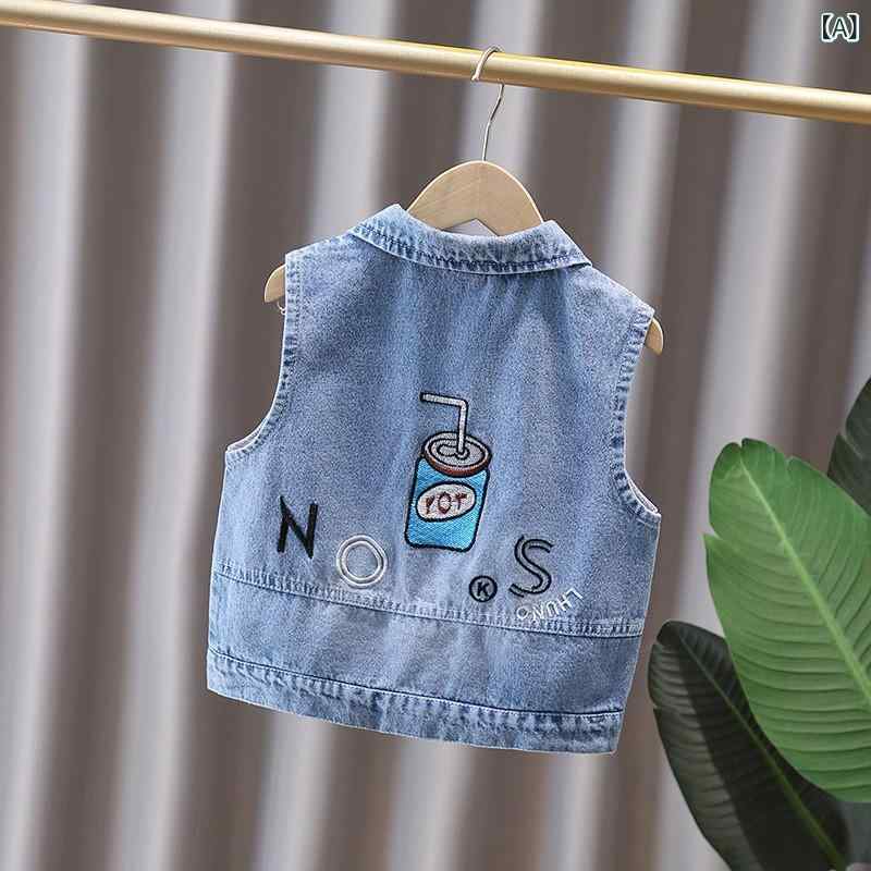 ベスト キッズ 男の子 デニム 韓国 春秋 おしゃれ かっこいい 子供 チョッキ アウター