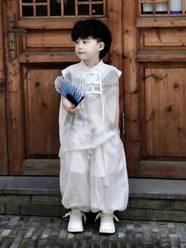 キッズ 男の子 フォーマルベスト セットアップ 子供 漢服 チャイナ風 唐装 虫よけ 蚊パンツ