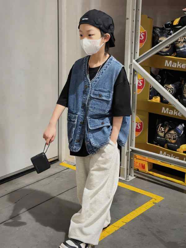 子供服 春物 デニムベスト 春秋 ベビー 男の子 ワークベスト 韓国