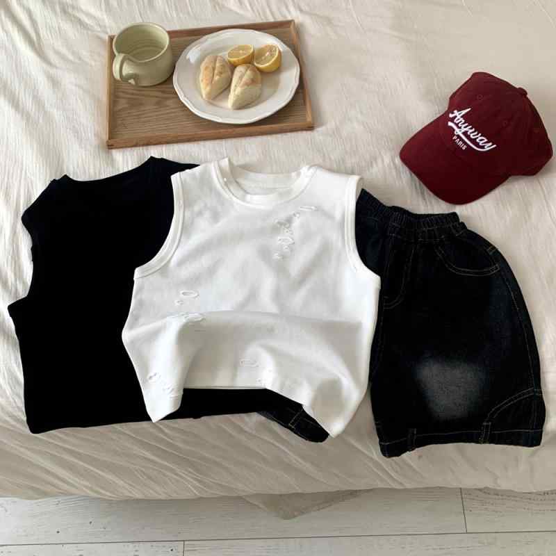 乐天商城 - キッズ 子供服 デニムパンツ セットアップ ベスト ワイドレッグパンツ ゆったり ストレート ショートパンツ 春夏 かわいい おしゃれ