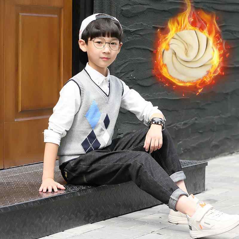 2ニット キッズ 男の子 裏起毛 ニットベスト 厚手 英国風 スクール Vネック 防寒 チョッキ フォーマル 普段使い
