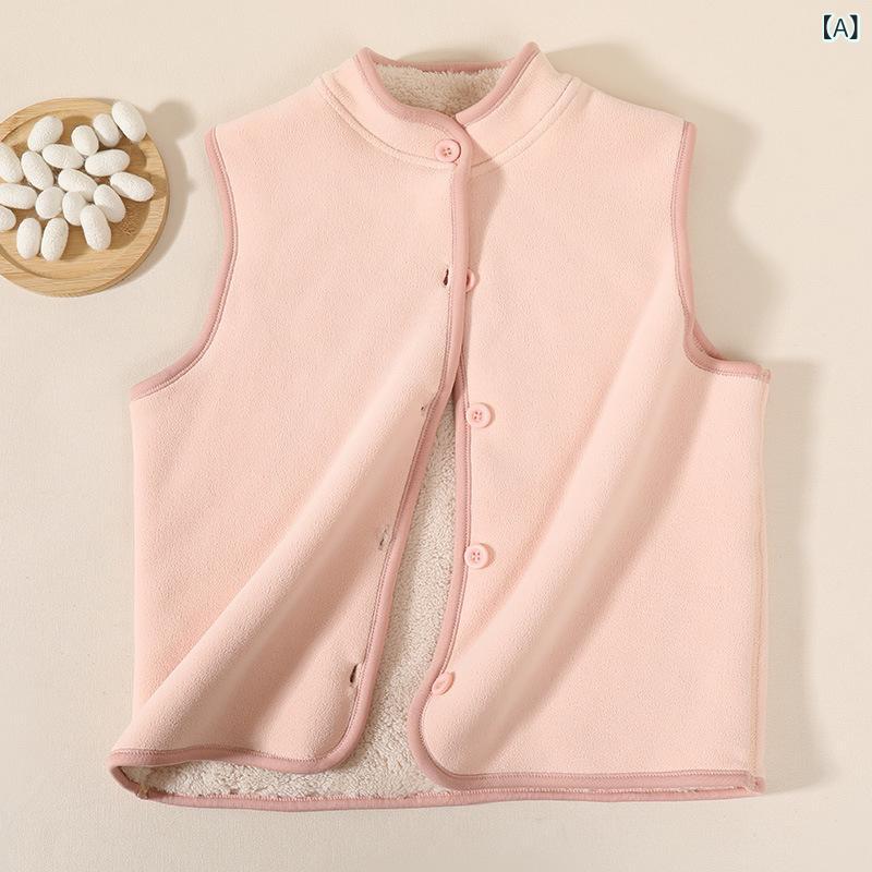 ベスト キッズ 秋冬 子供用 両面フリース 馬甲 男の子 女の子 オリーフリース 裏起毛 インナー 保温 チョッキ アウター