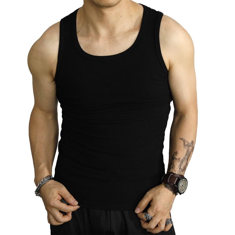 タンクトップ 男性用 ヘビーウェイト 厚手 リブ編み 無袖 Tシャツ スポーツ トレーニング ウェア ジム インナー