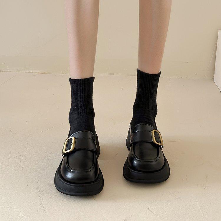 ローファー レディース マリージェーン 厚底 革 レザー JK制服 スリッポン カジュアル 普段使い かわいい 歩きやすい 婦人靴 黒 ブラッ..