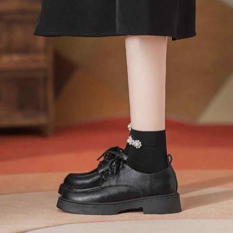 靴 レディース ローファー 春秋 レザー 厚底 JK カジュアル 紐靴 フラットシューズ レースアップ ブリティッシュスタイル