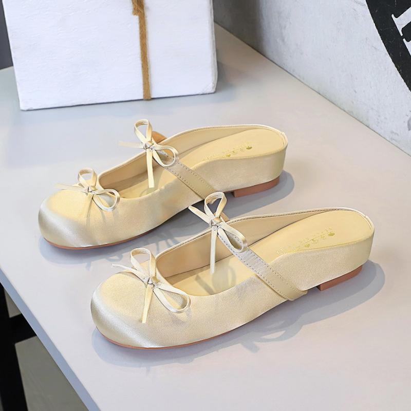 サンダル レディース 法式 浅口 サテン ちょう結び スリッパ パンプス ローヒール 厚底 疲れにくい 歩きやすい ラウンドトゥ かわいい おしゃれ