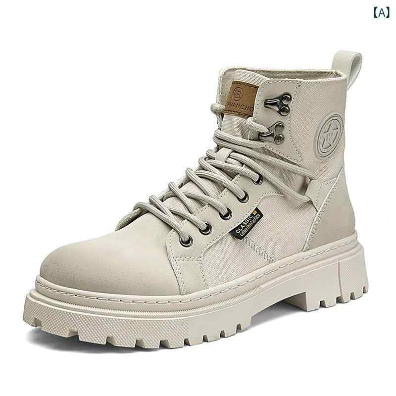 靴 メンズ 男性用 厚底 ワークブーツ キャンバス レトロ アウトドア カジュアル ショートブーツ 滑り止め 春秋