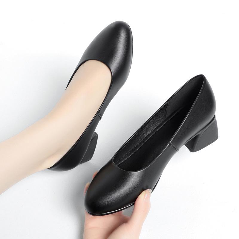 靴 レディース 黒 ワークシューズ 事務 オフィス 空港 キャビンアテンダント ローヒール 太めヒール ハイヒール 革靴 フォーマル 制服