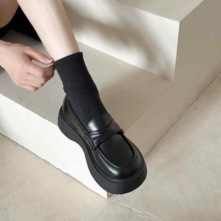 Shoes - 靴 レディース ローファー 黒 厚底 身長アップ スクールスタイル 学生靴 スカート パンツ 合わせやすい かわいい 春夏