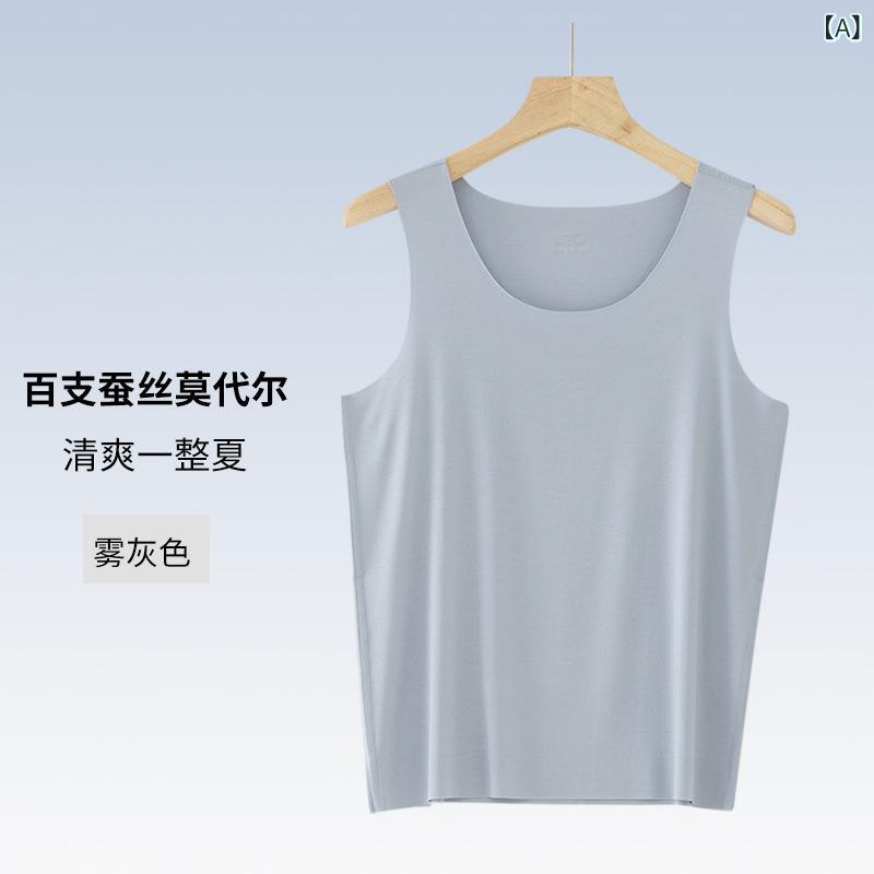 タンクトップ メンズ 男性用 夏用 吸汗 モダール ノースリーブ Tシャツ 無地 インナー スポーツ トレーニング