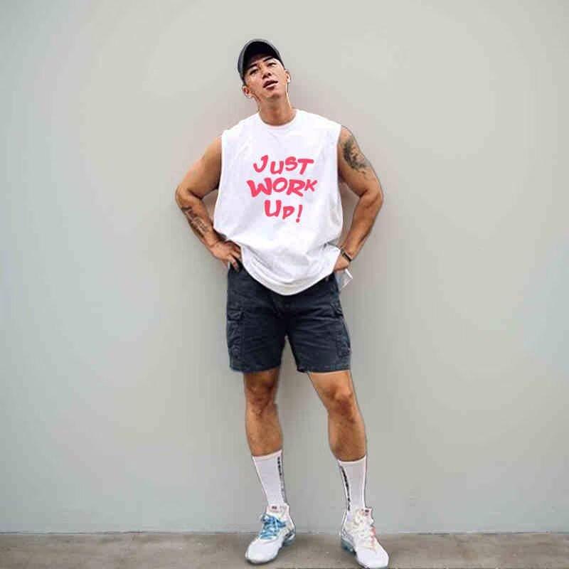 タンクトップ メンズ 男性用 綿 ラウンドネック プリント ノースリーブ Tシャツ ゆったり 高見え ストリート アメカジ