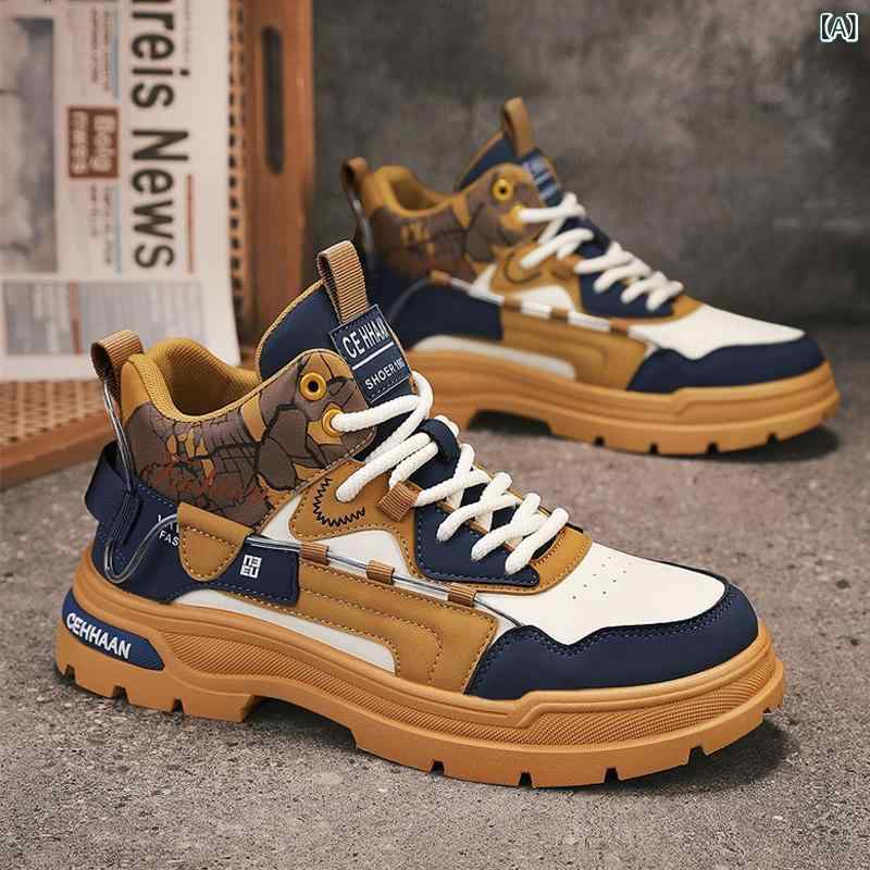 ハイカットシューズ 男性用 韓国 ワークシューズ レースアップ スポーツ 運動靴 カジュアル
