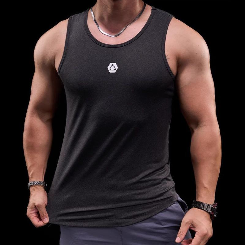 タンクトップ メンズ 男性用 ノースリーブ 接触冷感 通気性 スポーツ 運動 ジム トレーニング ラウンドネック 裾 外 व्यापार