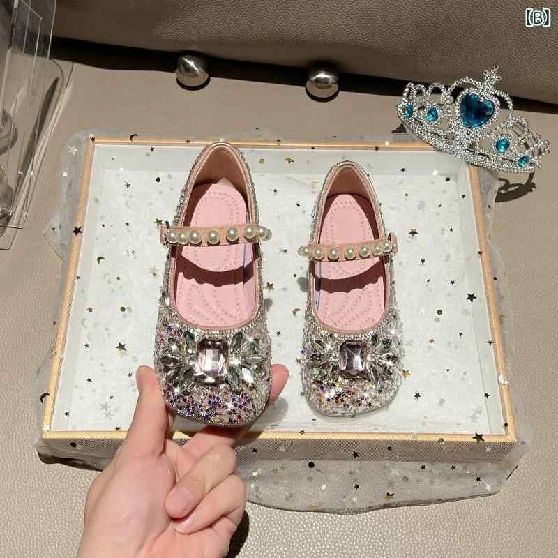 靴 キッズ 女の子 プリンセス シューズ 子供靴 水晶 キラキラ ちょう結び リボン ソフト底 かわいい 歩きやすい 滑り止め フォーマル 発表会 結婚式 パーティー 春秋