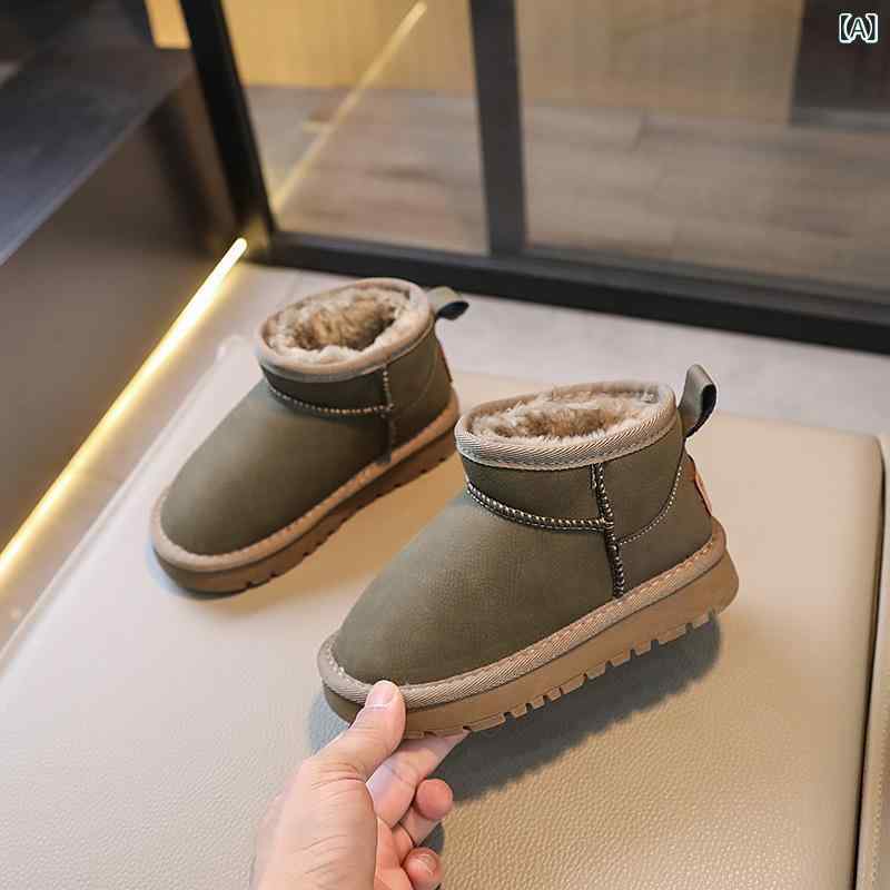 靴 キッズ 皮革 スノーブーツ 防水 裏起毛 厚手 ショートブーツ 男の子 女の子 子...