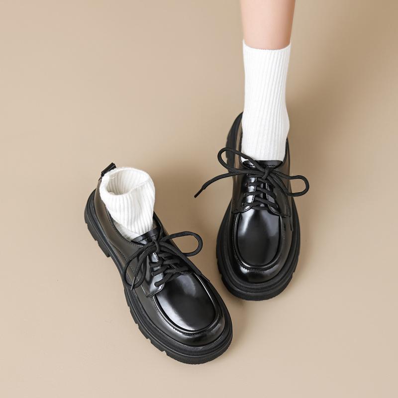 靴 レディース ローファー 黒 小皮靴 厚底 快適 柔らかい 春秋 レースアップ パンプス 普段使い 疲れにくい 歩きやすい