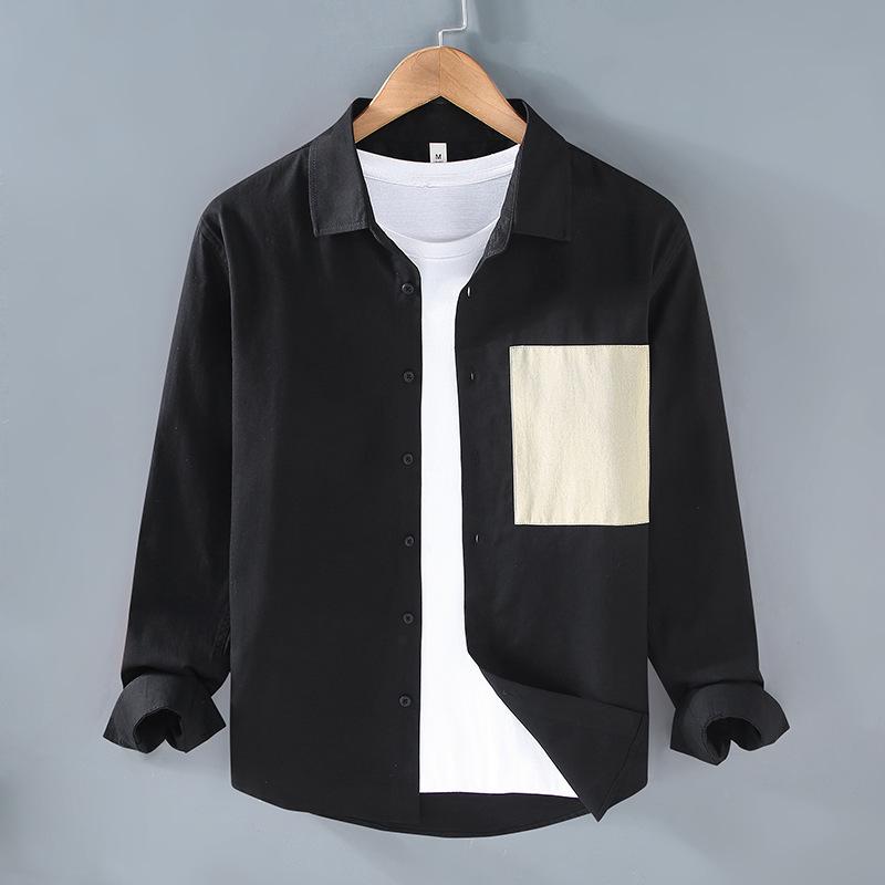 Long-Sleeve （Shape Holding） - シャツ メンズ 男性用 トップス 長袖 開襟シャツ 配色 ポケット付き カジュアルスタイル 羽織り 上着 秋冬