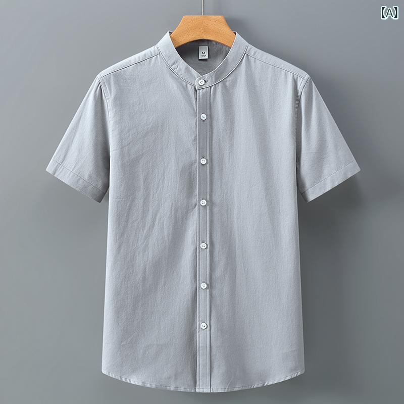 シャツ メンズ 男性用 半袖 コットン 薄手 無地 ビジネス カジュアル 普段使い リラックス 伸縮性 吸湿速乾
