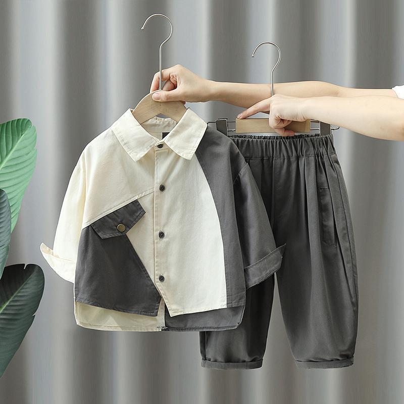 Top & Bottom Sets - シャツ キッズ 男の子 秋物 セットアップ 長袖シャツ 2点セット ゆったり 子供服 ボーイズ