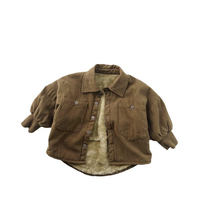 シャツ キッズ 子供 裏起毛 森ガール レトロ シングルブレスト アウター 秋冬 中小 子供服 ベビー服 かわいい