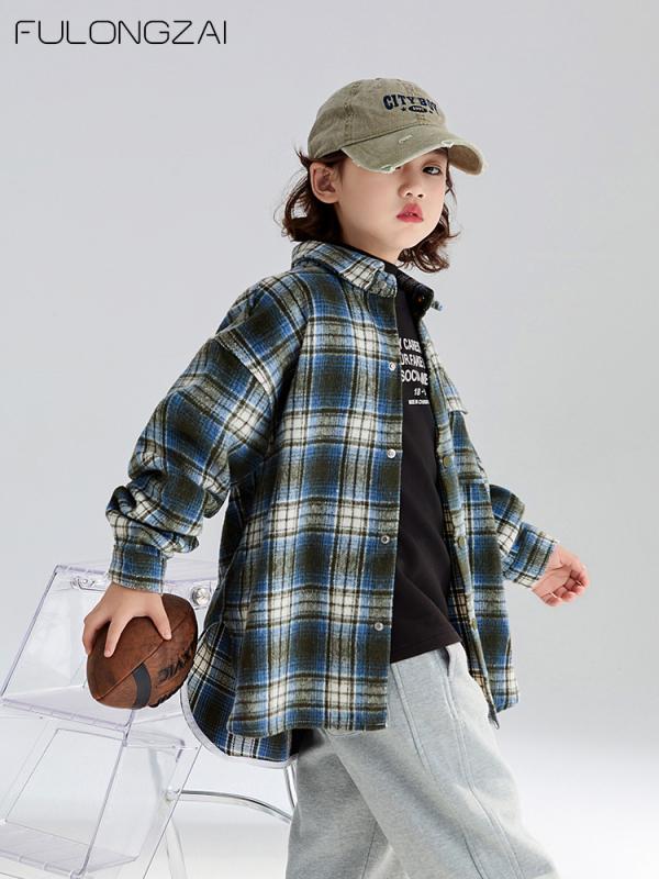 シャツ キッズ 子供 チェック柄 秋冬 ゆったり かわいい 普段使い