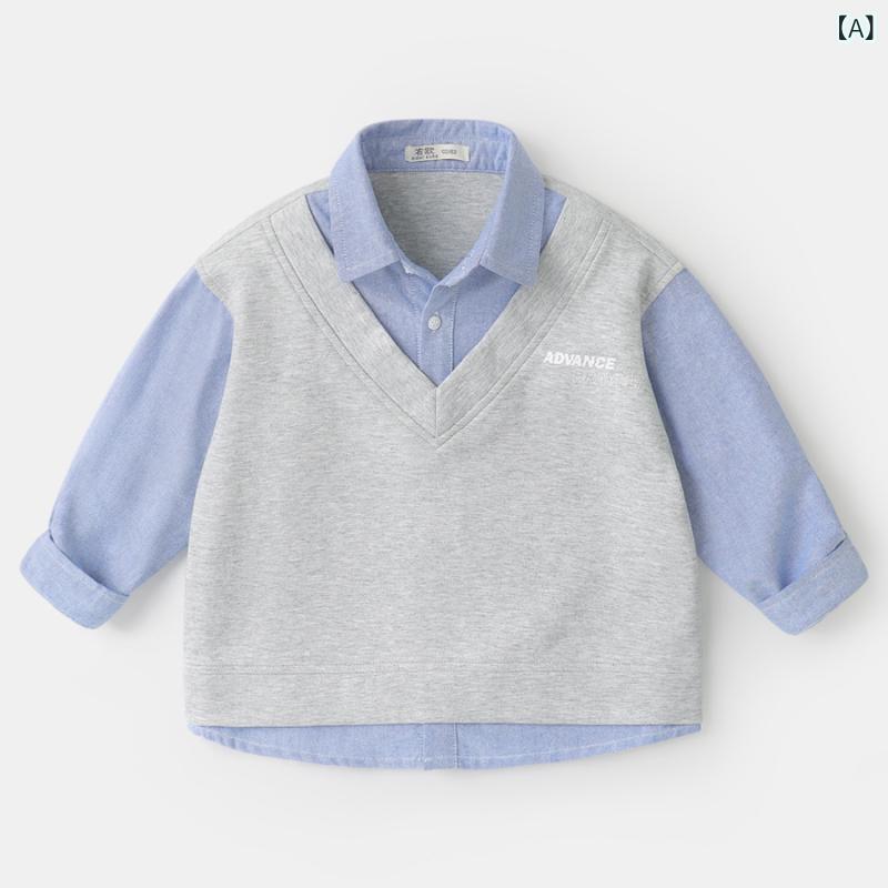 シャツ キッズ 男の子 子供服 長袖 春秋 カジュアル フェイクレイヤード 春 トップス
