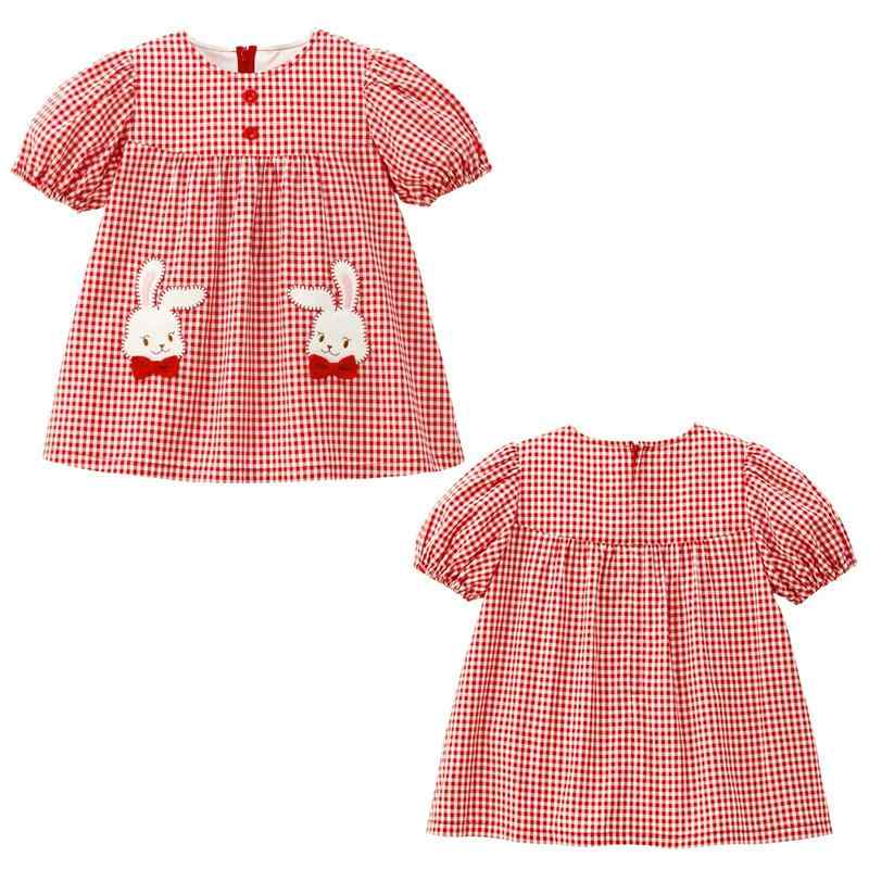 Tシャツ キッズ 子供服 女の子 半袖 カートーン 小ウサギ リボン 蝶結び 刺繍 チェック柄 かわいい