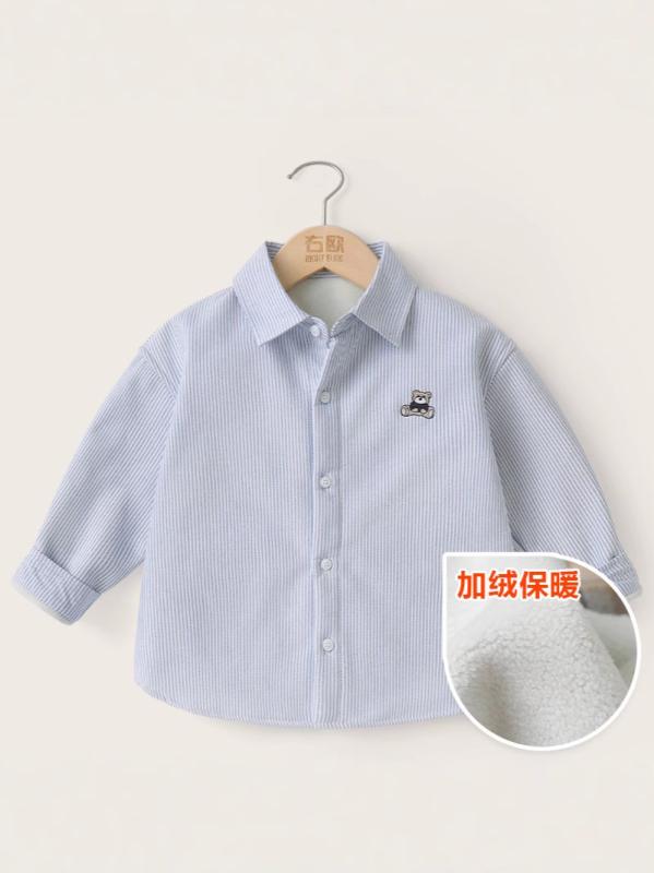 シャツ キッズ 男の子 裏起毛 厚手 ストライプ 長袖 秋冬 子供服 ベビー 小学生 暖かい 防寒着 ボーイズ 普段着