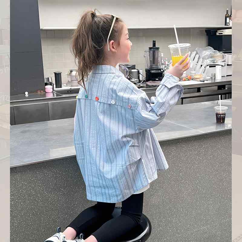 Other - シャツ キッズ 女の子 ストライプ柄 長袖 シャツ 子供服 小学生 高学年 春物 ゆったり かわいい トップス 普段着