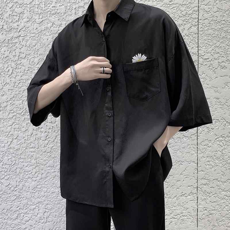 シャツ メンズ 男性用 トップス 禁欲風 ゆったり 上着 韓国 五分袖 シャツ アウター 港風 ピス 格好いい 怠惰風