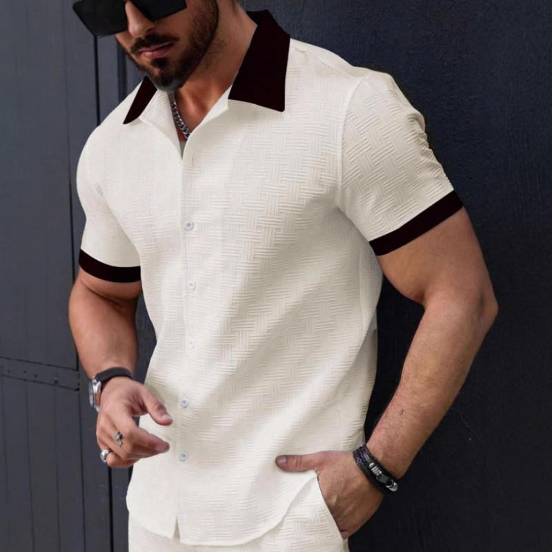 シャツ メンズ 男性用 半袖 提花 ストライプ ビジネス カジュアル トップス ビーチ 夏 リゾート2