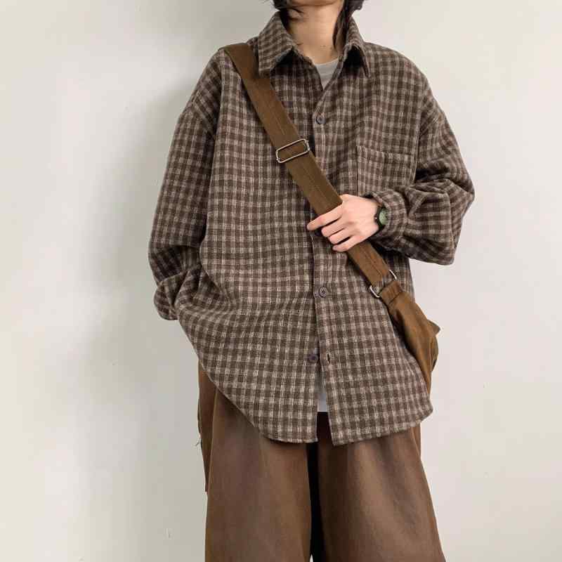 シャツ 男女兼用 チェック柄 長袖 カジュアル 古着風 ゆったり 羽織り スプリングコート ペアルック 普段使い