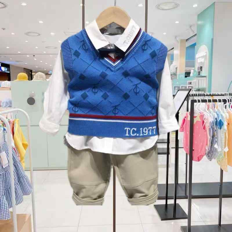 シャツ 子供 男の子 長袖 襟付き ニット ベスト 春秋