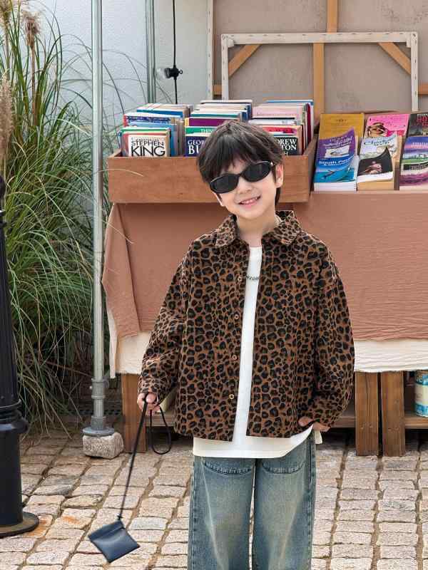 シャツ キッズ 男性用 子供服 長袖 ヒョウ柄 襟付き 韓国 おしゃれ かわいい トップス