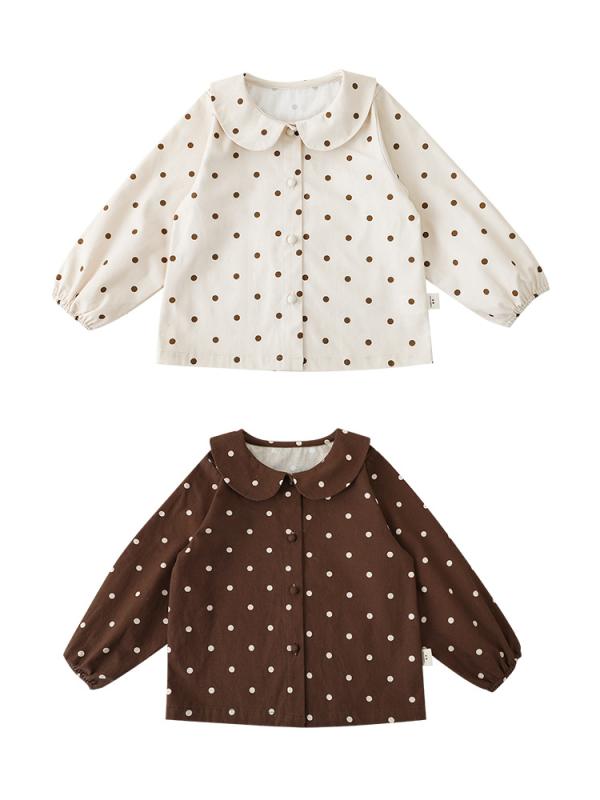シャツ キッズ 長袖 春秋 波点 ドット柄 丸襟 かわいい 復古 レトロ 子供 トップス
