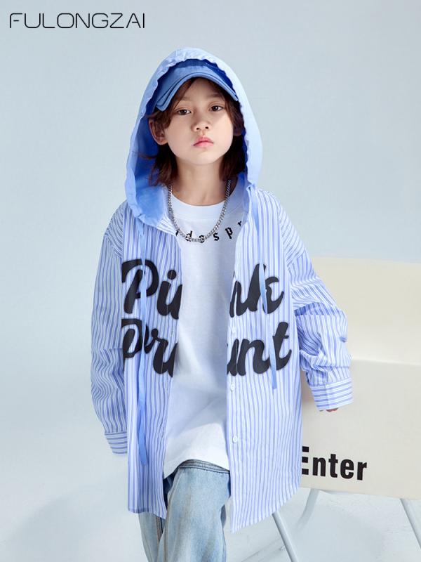 シャツ キッズ 子供 用 男女兼用 ストライプ模様 連帽 トップス