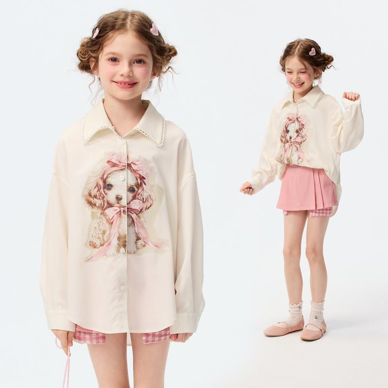 シャツ ガールズ 子供服 薄手 通気性 アウター ゆったり 切り替え プリント かわいい