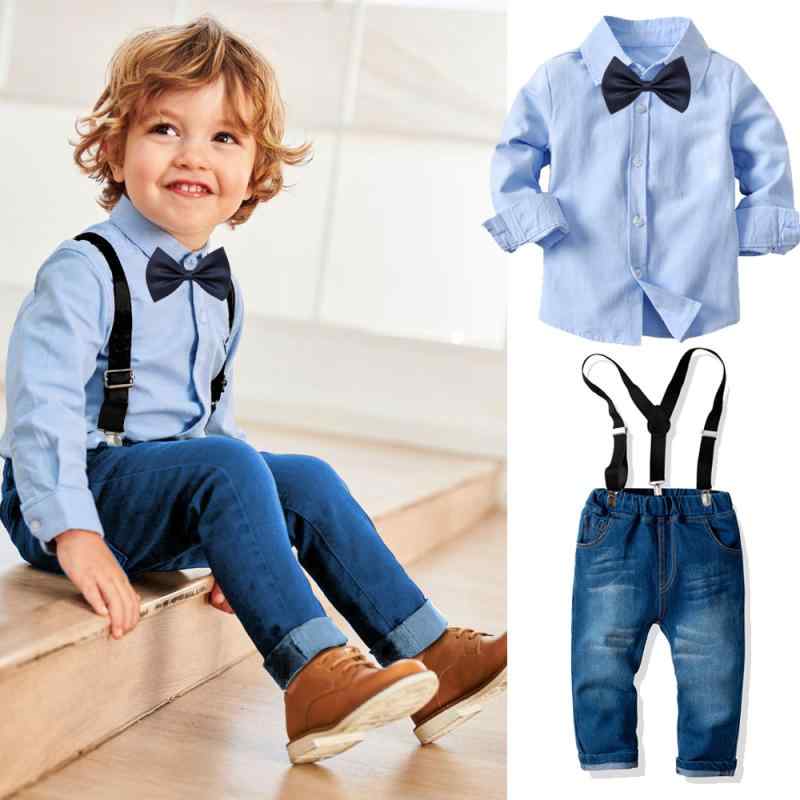 子供服 男の子 長袖シャツ デニム サロペット フォーマル スーツ セット 宴会 礼服