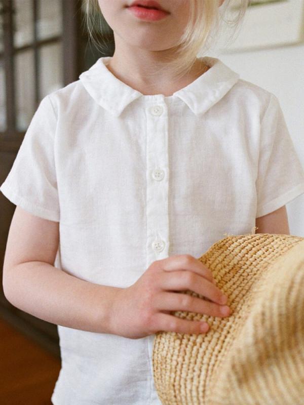 シャツ キッズ 男女兼用 子供服 文芸風 襟付き 通気性 トップス 春夏(4.0)