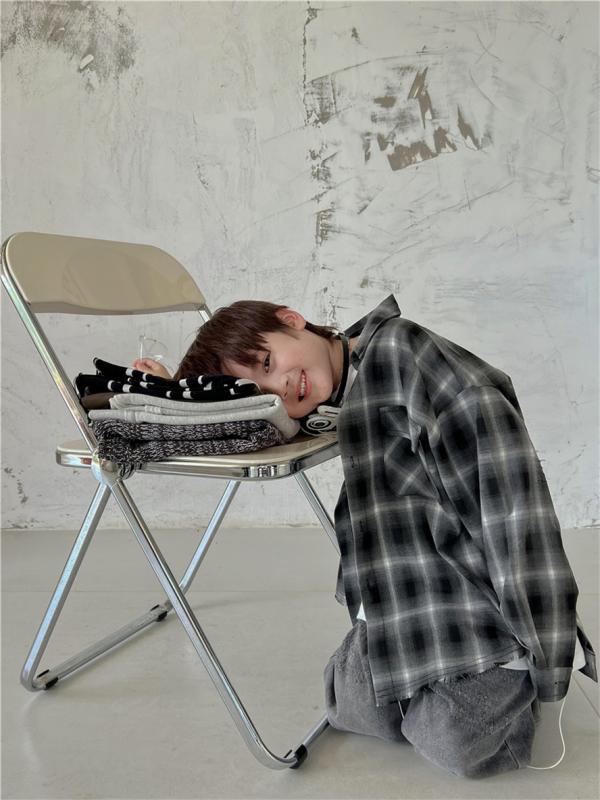 シャツ キッズ 子供 格子柄 ウォッシュ加工 ダメージ加工 長袖 春物 男の子用 カジュアル 普段使い